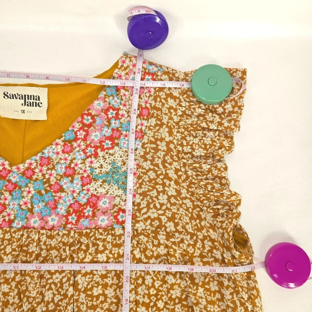 Savannah Jane Flutter Sleeve Blouse 1X Embroidered Floral Cottage Peasant Boho - Picture 3 of 14